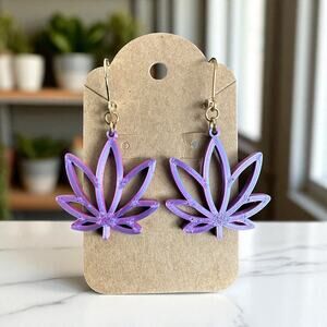Lavender Cannabis Leaf Earrings | Recycled Plastic & Gold Hooks